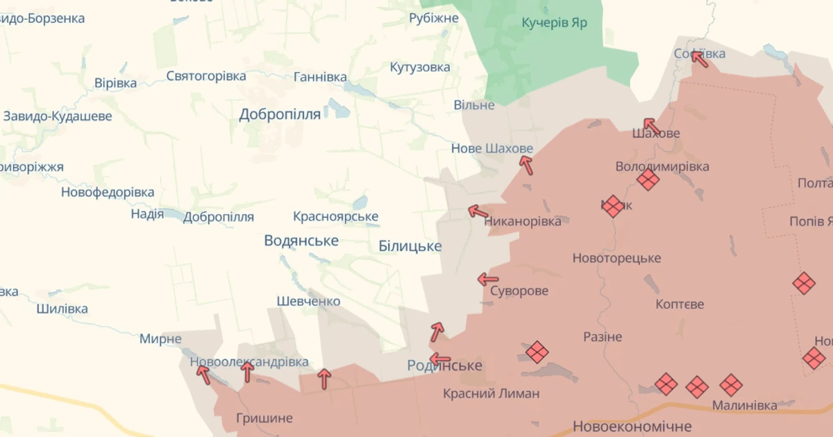 Карта DeepState лінії боєзіткнення на Покровському напрямку станом на 26 липня 2026 року